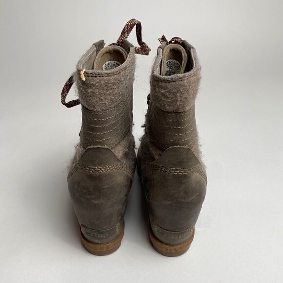 Sorel Lexie Wedge Ankle Boots Kettle Brown Tan Leather Lace Up 8.5 PDX - Picture 4 of 6